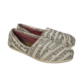 Toms Women’s Music Note Score Shoes Classic Alpargata Slip On sz 8 Cream Black